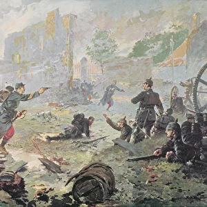 The attack at Mailly-le-Camp, during the First Battle of the Marne, 1914 (colour litho)