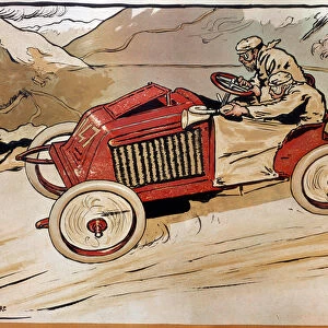 Automobile: a racing car. Marcel Renault (1872-1903) and Rene Vauthier crossing the Alps