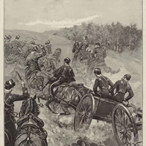 The Autumn Cavalry Manoeuvres on the Berkshire Downs, Artillery taking up Position (engraving)