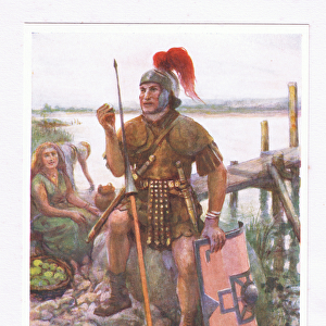 An auxillary at a ferry on the Tyne, illustration from The Roman Soldier