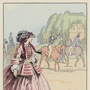The Avenue du Bois de Boulogne, 1856 (colour litho)