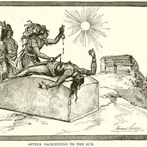 Aztecs sacrificing to the Sun (engraving)