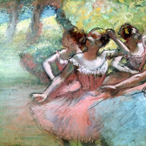 Four ballerinas on the stage (pastel)