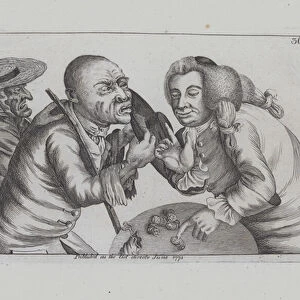 Bankrupt Toby and wife Doxy begging for cheese and ale in a tavern (engraving)