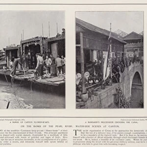 On the banks of the Pearl River, water-side scenes at Canton (b / w photo)