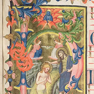 The Baptism of Christ, historiated initial h (vellum) (detail of 362972)