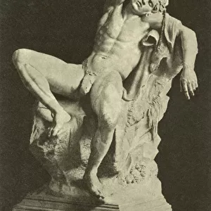 Barberini faun, ancient Greek or Roman sculpture in the collection of the Glyptothek, Munich, Germany (b / w photo)