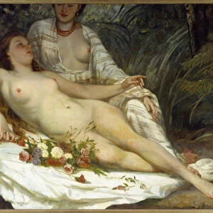 Bathers says two naked women. Painting by Gustave Courbet (1819-1877), 1858