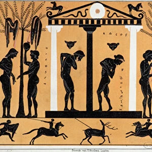 Bathing in Ancient Greece, copy from a Greek vase (colour litho)
