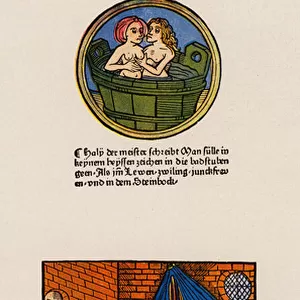 Bathing scenes in calendar vignettes (colour litho)