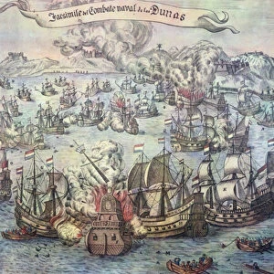 Battle of the Downs, 21st October 1639 (coloured engraving)