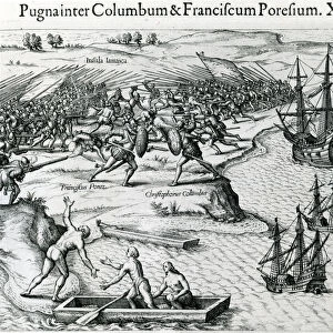 Battle in Jamaica between Christopher Columbus (1451-1506) and Francisco Poraz, 1504