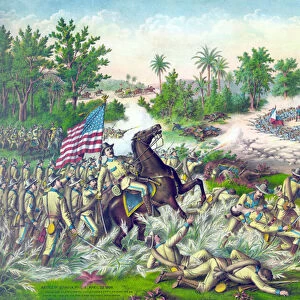 Battle of Quinga, Phillipines, 1st April, 1899, pub. Kurz & Allison, 1899 (colour litho)