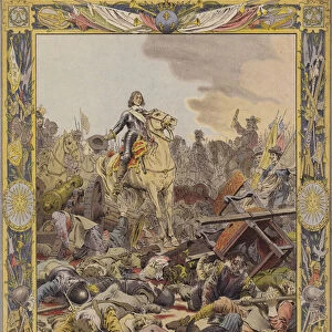 The Battle of Rocroy, the Duc D Enghien saluting the body of Le Comte De Fontaine (colour litho)