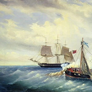 Battle between the Russian ship Opyt and a British frigate, off the coast of Nargen Island