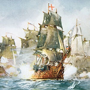 Battle of the Saints, 12th April 1782 (colour litho)