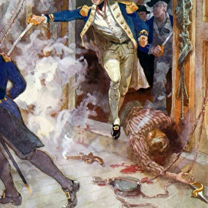 The Battle of St Vincent, 1797, Nelson boarding the San Joseph (colour litho)