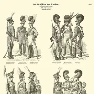 Bavarian military uniforms, early 19th Century (engraving)