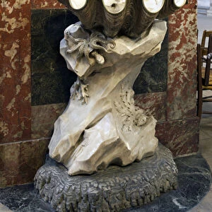 Benitier of the church of Saint Sulpice, tridacne giant offered to Francois 1er by the Republic of Venice, climbs on the sculpted base, settles at the church of Saint Sulpice in Paris, Sculpture by Jean-Baptiste Pigalle (1714-1785)