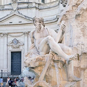 Detail from Bernini's Four Rivers fountain, fontana dei Quattro Fiumi, Piazza Navona, Rome, Italy (photo)