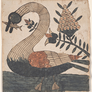 Bird with Fish, Fraktur Painting, c. 1810 (pen & ink with w / c on paper)