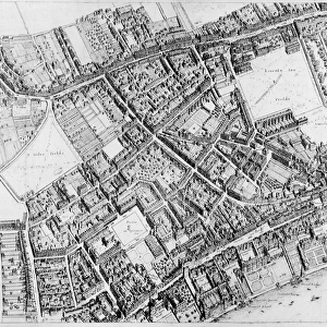 Bird s-eye plan of the west central district of London, 1660-6 (etching)
