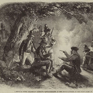 A Bivouac with Calabrian Patriots, Astonishment of the Mountaineers at the First Sight of a Revolver (engraving)