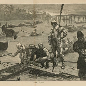Boat race on the River Cam in Cambridge (engraving)