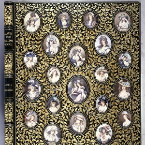 A book cover with twenty-five portrait miniatures of beautiful women