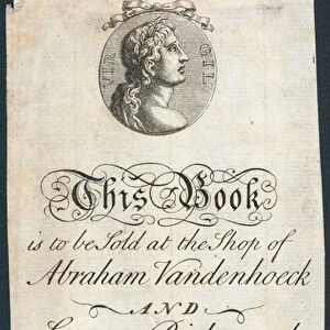Book plate, this book is to be sold at the shop of Abraham Vandenhoeck and George Richmond (engraving)