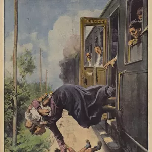 On the Bovino-Orsara line, near Benevento, a four-year-old boy who escaped the... (colour litho)