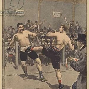 Boxing match in Paris (colour litho)