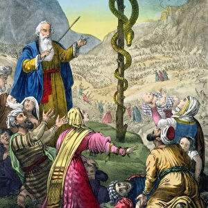The Brazen Serpent, from a bible printed by Edward Gover, 1870s (litho)