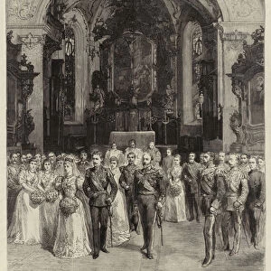The Bride and Bridegroom leaving the Altar after the Wedding Ceremony in the Stadt Church, Sigmaringen (engraving)