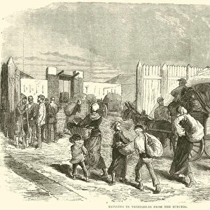 Bringing in vegetables from the suburbs, October 1870 (engraving)