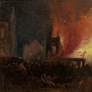 Bristol Riots: The Burning of Queen Square: the Custom House, 1831 (oil on paper)