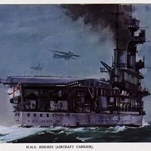 British aircraft carrier HMS Hermes (colour litho)