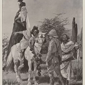 The British Reverse in Somaliland, an Advance Party interviewing Native Spies in the Bush (litho)