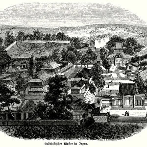 Buddhist monastery in Japan (engraving)