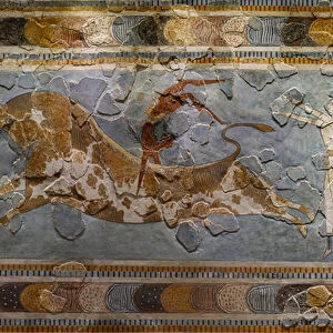 The bull leaping fresco. Found Knossos, 1600-1400 BC