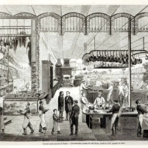 The Cafe Riche new kitchens, 1866 (engraving) (b / w photo)