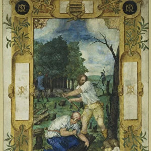 Calendar page for November, felling of the trees, from a book of hours, c