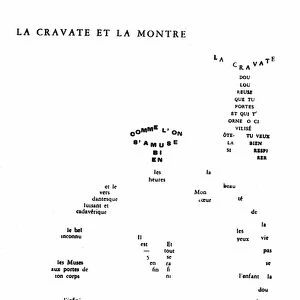 Calligramme de Guillaume Apollinaire (1880-1918) : la Cravate et la montre