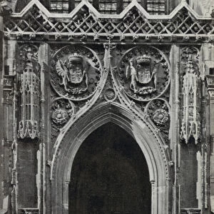Cambridge: South Door, Kings College Chapel (b / w photo)