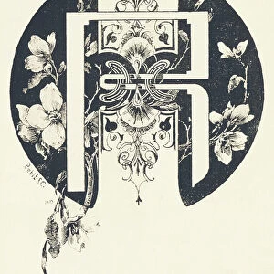 Capital letter R decorated with plant motifs. 1880 (engraving)