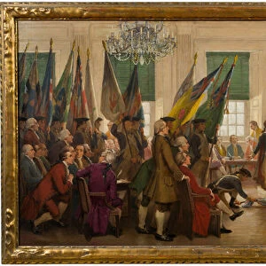 Captured Flags from Yorktown Laid at the Feet of Congress, 1922 (oil on canvas)