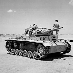 A captured German Panzer Mk III tank, North Africa, 1942 circa (b / w photo)