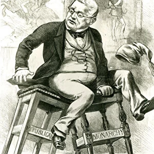 Caricature of Adolphe Thiers (1797-1877) between two stools, illustration from Punch