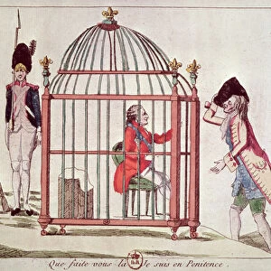 Caricature of Louis XVI (1754-93) in a cage after his arrest at Varennes, 1791 (coloured