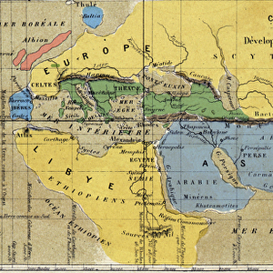 Carte d Eratosthene, astronome, geographe grec du 3eme siecle av. JC. 220 av. JC